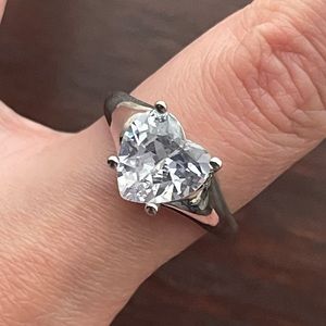 Silver Crystal Heart Ring